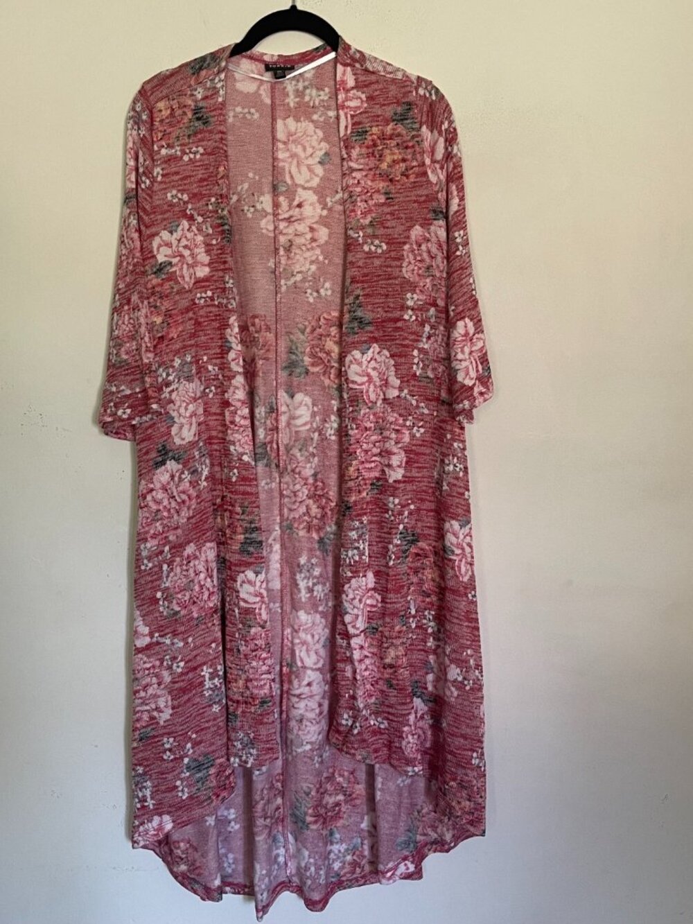 Torrid Women's 00 Pink Floral Space Dye Hi Low Long Duster Kimono Sweater T2